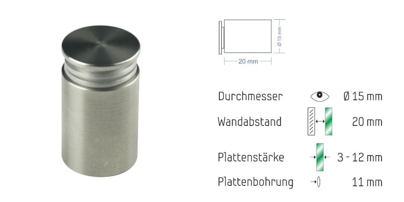 Abstandshalter Pogeez zum Schrauben - Ø 15 mm WA: 10/ 15/ 20/ 25 mm 