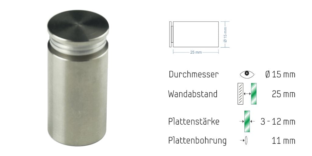 Abstandshalter Pogeez zum Schrauben - Ø 15 mm WA: 10/ 15/ 20/ 25 mm 