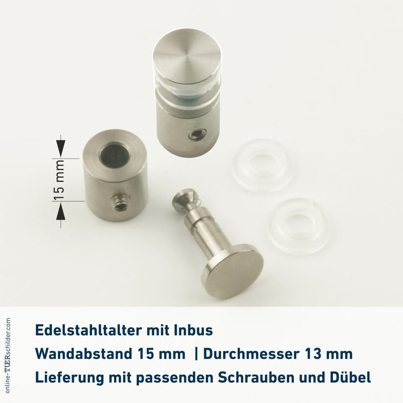 Türschild Glas Edelstahl mit 4 Haltern