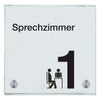 Schild für Ihre Praxis aus Glas Sprechzimmer 1 in 100x150 mm oder 150x150 mm