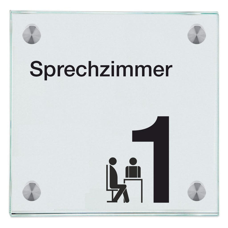 Praxisschildeer aus Glas Sprechzimmer 1 2