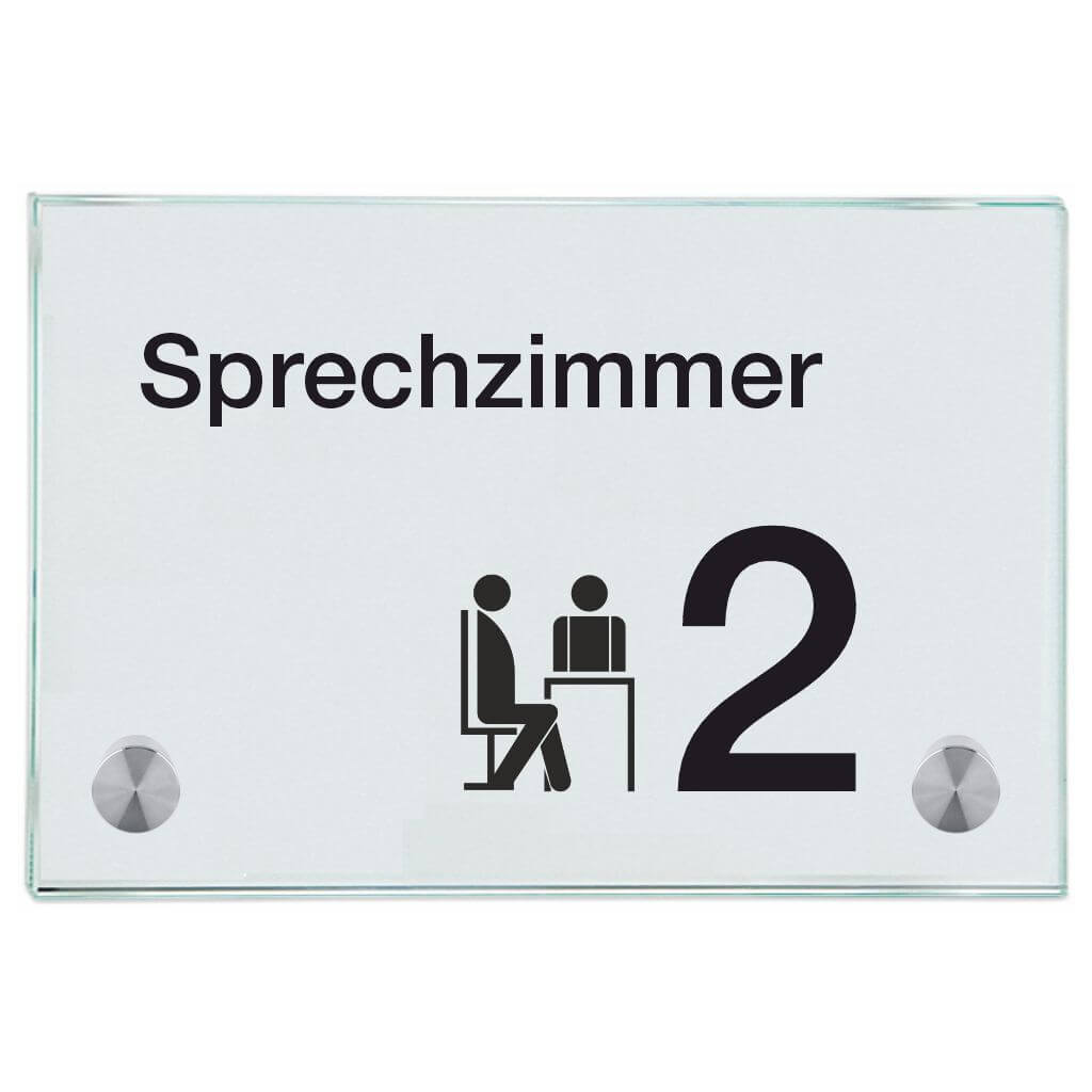 Praxisschild aus Glas Sprechzimmer 2 3