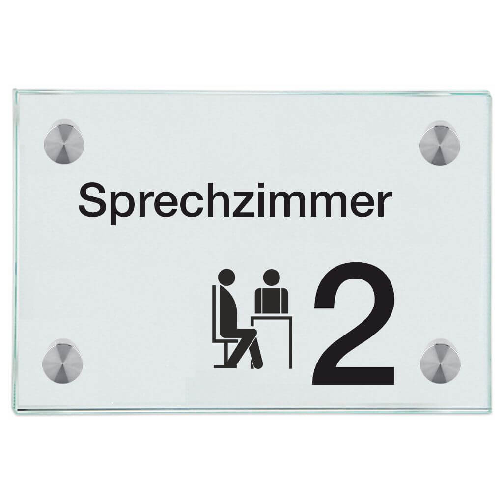 Praxisschild aus Glas Sprechzimmer 2 4