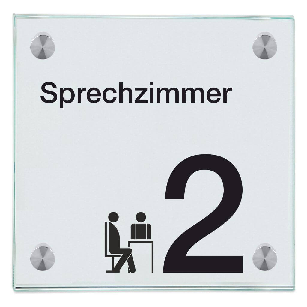 Praxisschild aus Glas Sprechzimmer 2 1