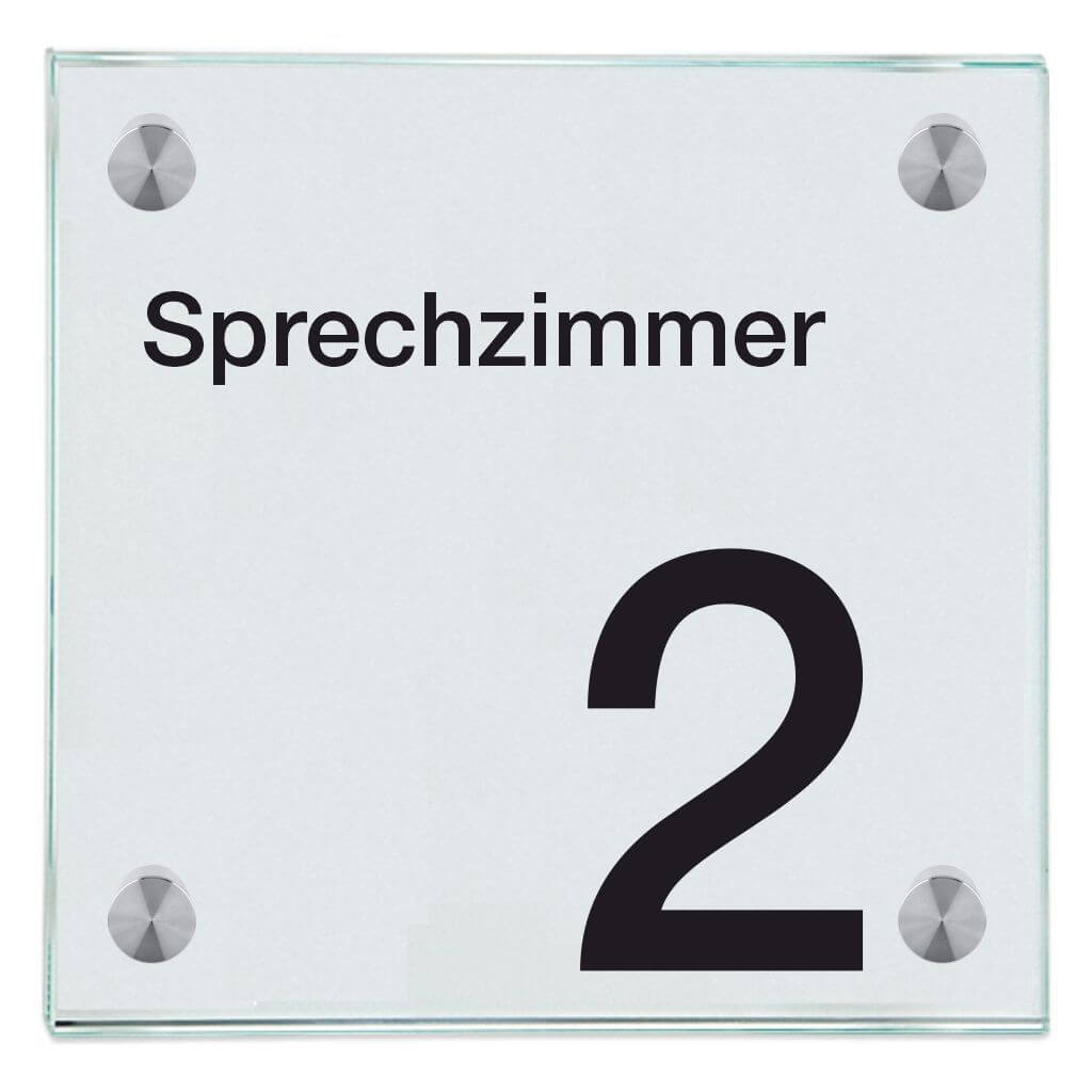 Praxisschild aus Glas Sprechzimmer 2 8