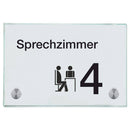 Praxisschild aus Glas Sprechzimmer 4 mit 2 / 4 Haltern Praxisschild aus 3