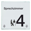 Praxisschild aus Glas Sprechzimmer 4 mit 2 / 4 Haltern Praxisschild aus 22