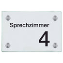 Praxisschild aus Glas Sprechzimmer 4 mit 2 / 4 Haltern Praxisschild aus 6