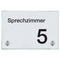 Praxisschild aus Glas Sprechzimmer 5 mit 2 / 4 Haltern Praxisschild aus Glas Sprechzimmer 5 online-tuerschilder.com 100x150mm 2 Halter ohne Piktogramm