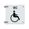Fahnenschild Behintertengerechtes WC Piktogramm und Text, 2 Scheiben mit Glasverbinder