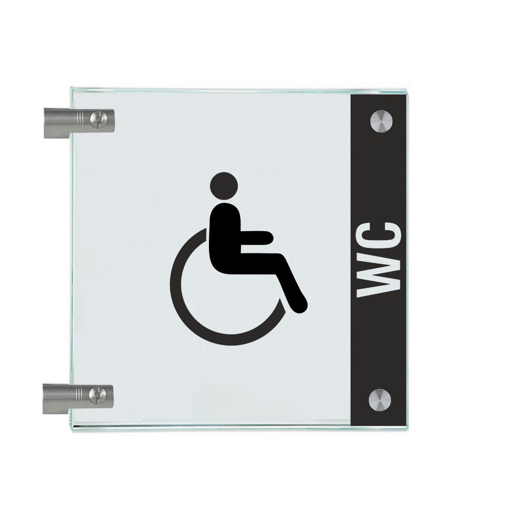 Fahnenschild Behindertengerechtes WC mit Balken, 2 Scheiben mit 