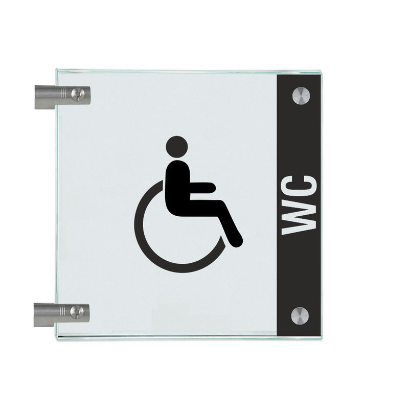 Fahnenschild Behindertengerechtes WC mit Balken, 2 Scheiben mit 
