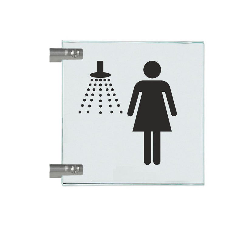 Fahnenschilder Piktogramm Dusche Damen, 1 Scheibe bedruckt 