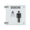 Fahnenschild Dusche Herren Piktogramm und Text, 2 Scheiben mit Glasverbinder