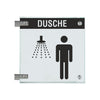 Fahnenschild Dusche Herren mit Balken, 2 Scheiben mit Glasverbinder