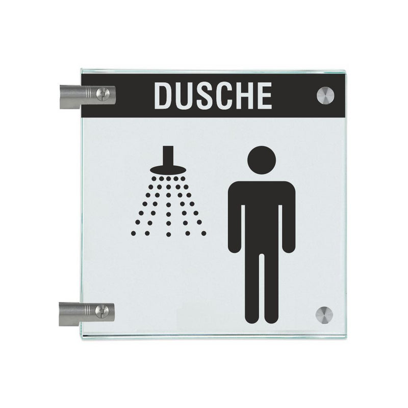 Fahnenschilder Dusche Herren mit Balken, 2 Scheiben mit 