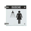 Fahnenschild Dusche Damen mit Balken, 2 Scheiben mit Glasverbinder