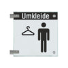 Winkelschild Umkleide Herren mit Balken, 2 Scheiben mit Glasverbinder