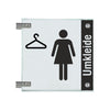 Fahnenschild Umkleide Damen mit Balken, 2 Scheiben mit Glasverbinder