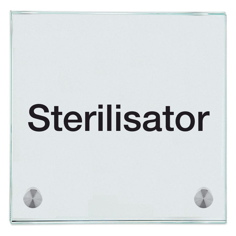 Praxisschild aus Glas Sterilisator mit 2/4 Haltern Praxisschild aus Glas 2