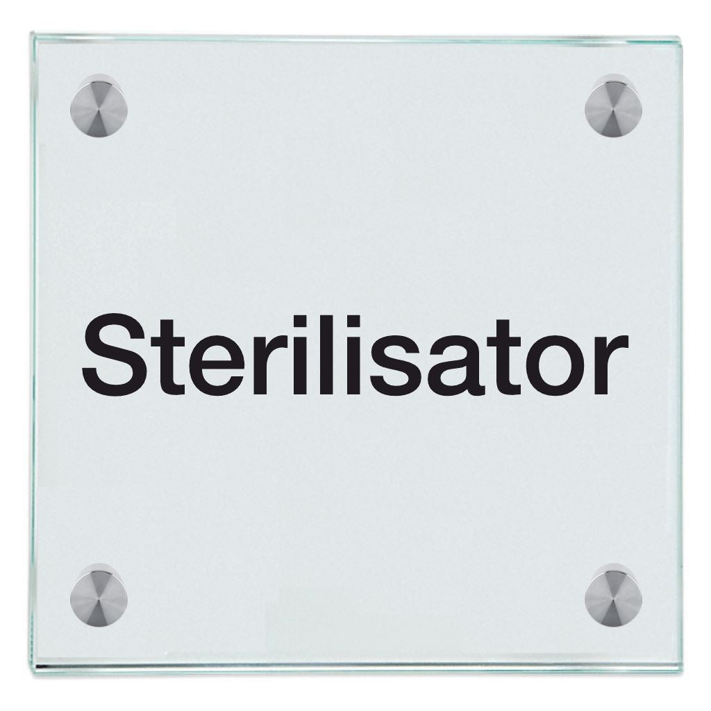 Praxisschild aus Glas Sterilisator mit 2/4 Haltern Praxisschild aus Glas 1