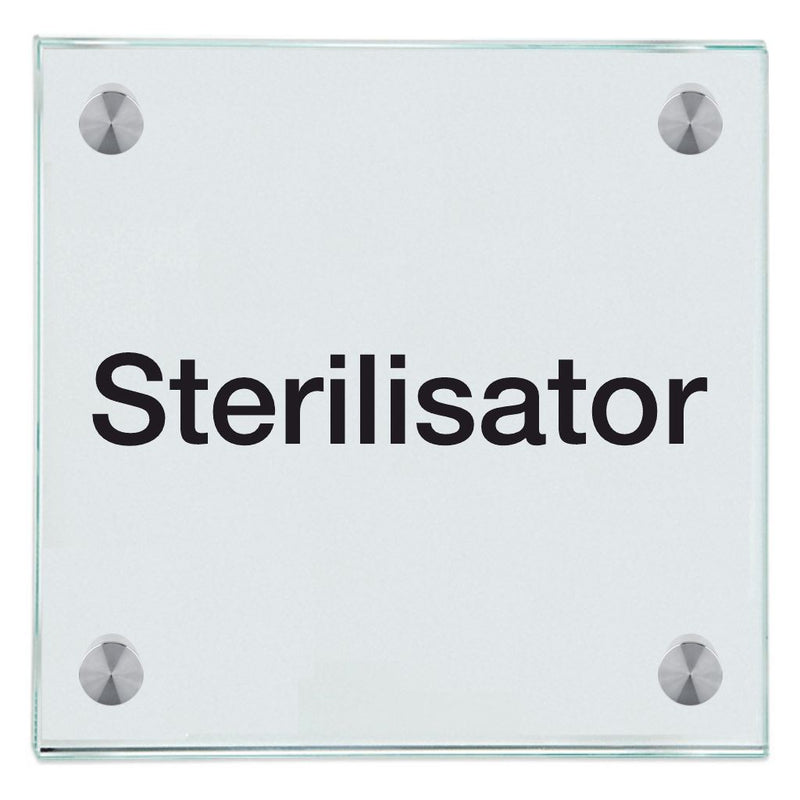 Praxisschild aus Glas Sterilisator mit 2/4 Haltern Praxisschild aus Glas 1