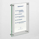 Infoträger aus Glas mit einer Fingermulde Infoträger aus Glas und Edelstahl  A4 hoch 