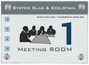 Infoschild aus Glas mit 4 Edelstahlhaltern 