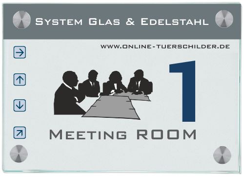 Infoschild aus Glas mit 4 Edelstahlhaltern 