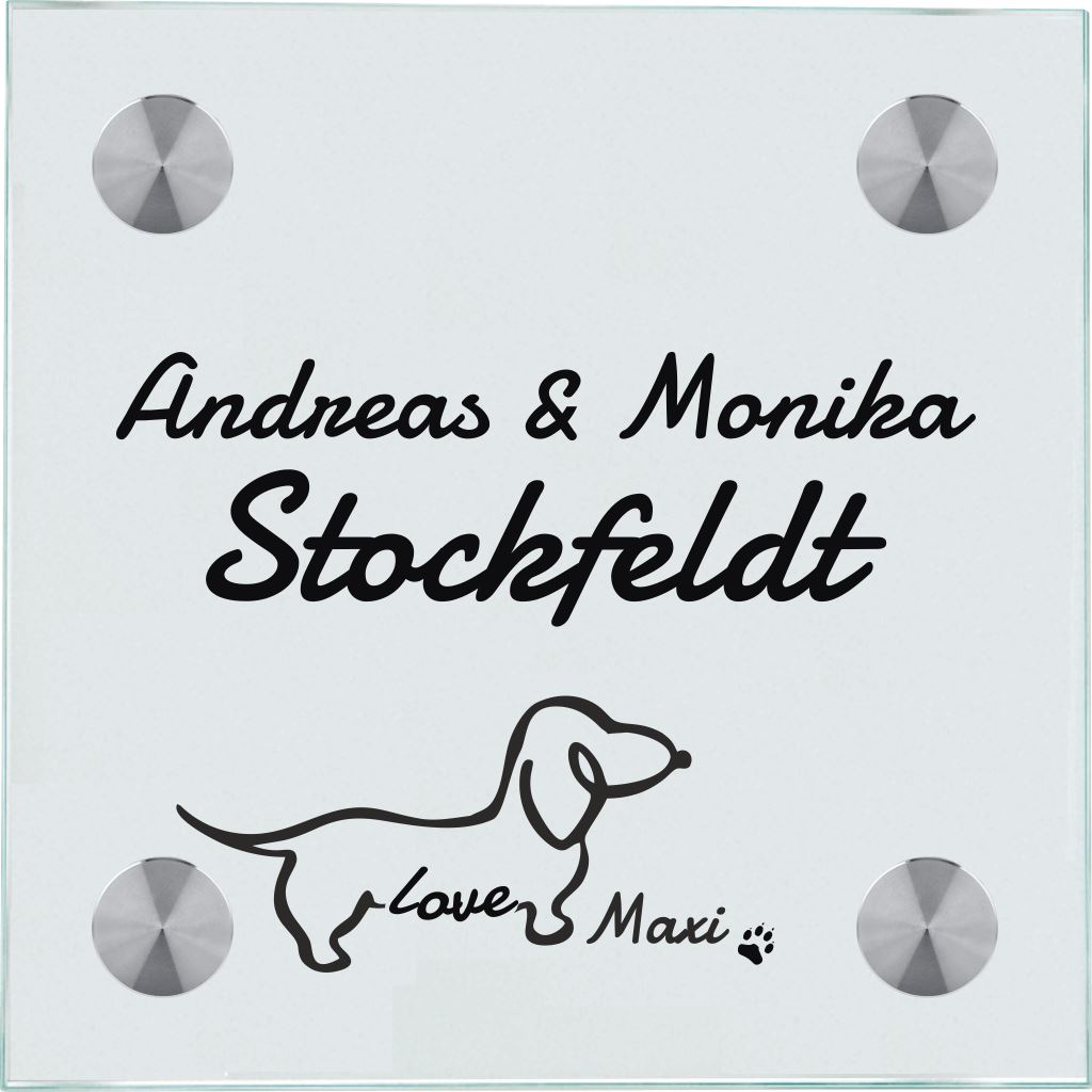 Namensschilder für die Haustür Hund love - personalisiert Haustürschild Hund love online-tuerschilder.com 100x100mm 