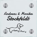 Namensschilder für die Haustür Hund love - personalisiert Haustürschild Hund love online-tuerschilder.com 100x100mm 