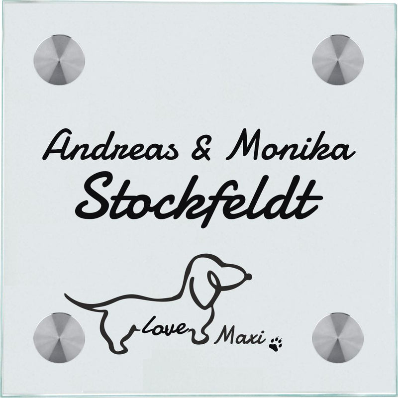 Namensschilder für die Haustür Hund love - personalisiert Haustürschild Hund love online-tuerschilder.com 100x100mm 