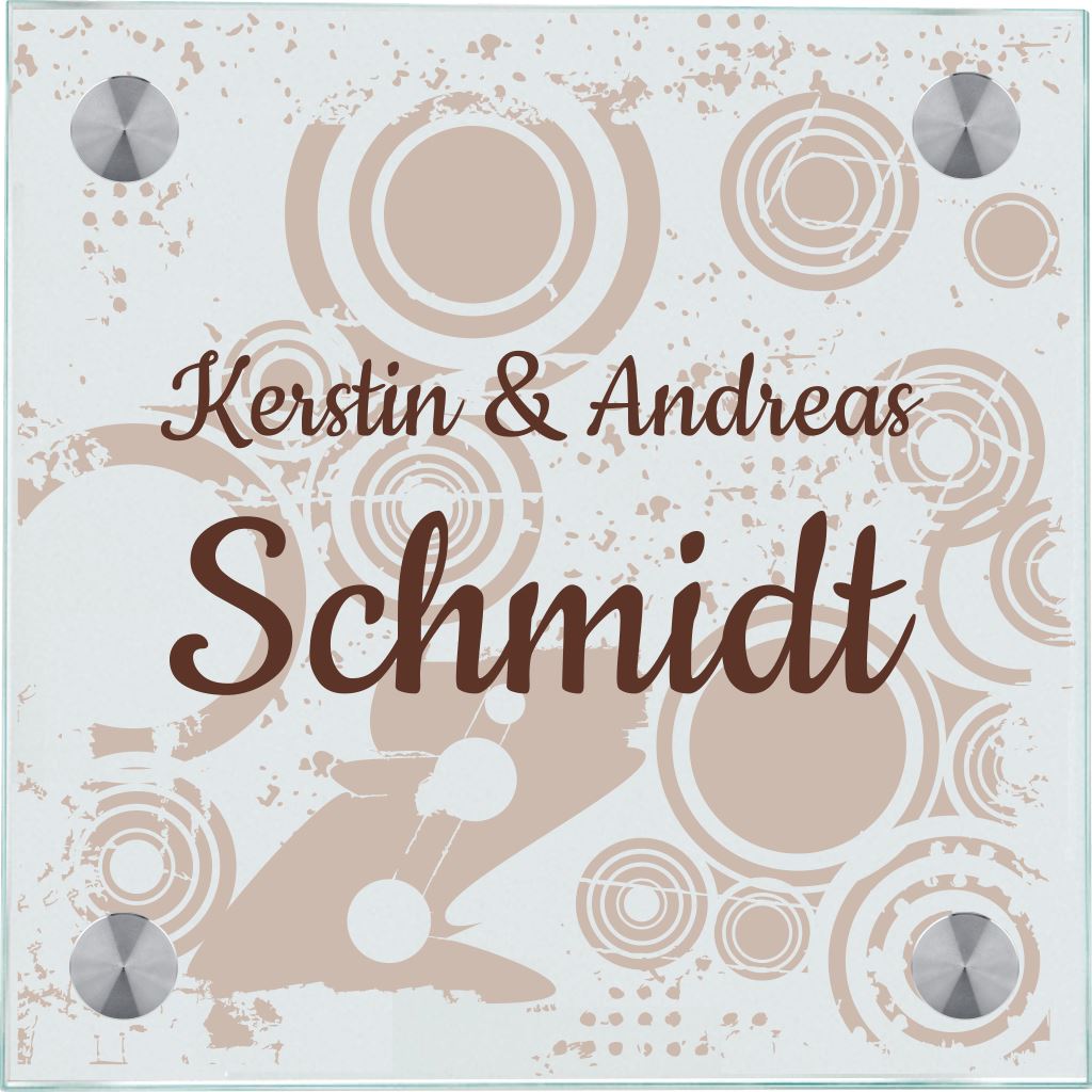 Namensschild Background Grafik mit Ihrem Wunschnamen (3 Entwürfe per Mail) Haustürschild Background Grafik online-tuerschilder.com 130x130mm Cappuccino
