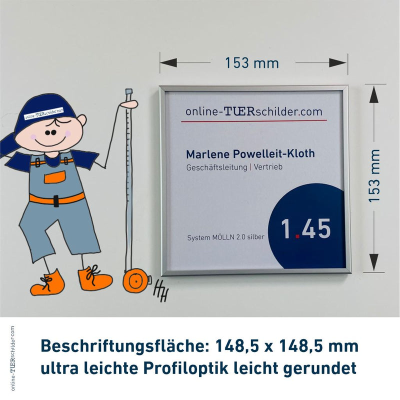 Türschild für Ihr Büro Mölln 2.0 - mit Alu-Rahmen, PET-Abdeckplatte - Türschild mit Alu-Rahmen