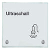 Praxisschild aus Glas Ultraschall  in 100x150 mm oder 150x150 mm