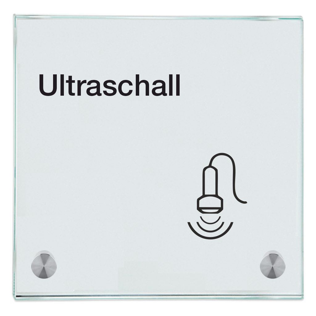 Praxisschild aus Glas Ultraschall 1