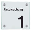 Praxisschild aus Glas Untersuchung 1  in 100x150 mm oder 150x150 mm