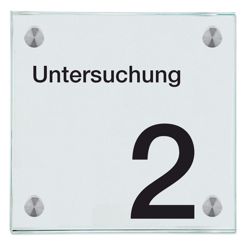 Praxisschild aus Glas Untersuchung 2 mit 2/4 Haltern Praxisschild aus 3