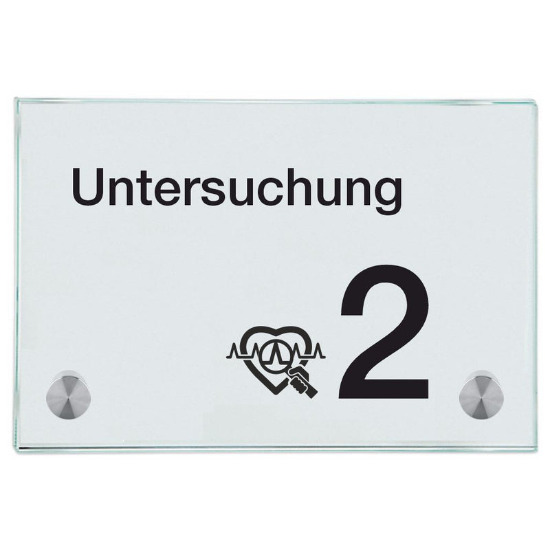 Praxisschild aus Glas Untersuchung 2 mit 2/4 Haltern Praxisschild aus 10