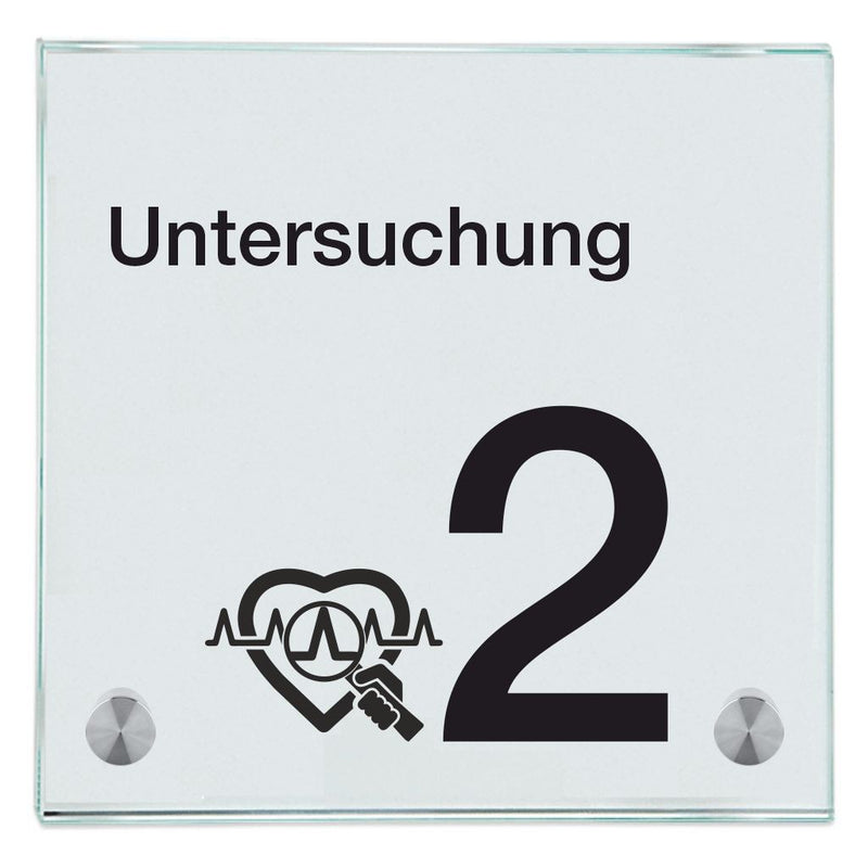 Praxisschild aus Glas Untersuchung 2 mit 2/4 Haltern Praxisschild aus 12