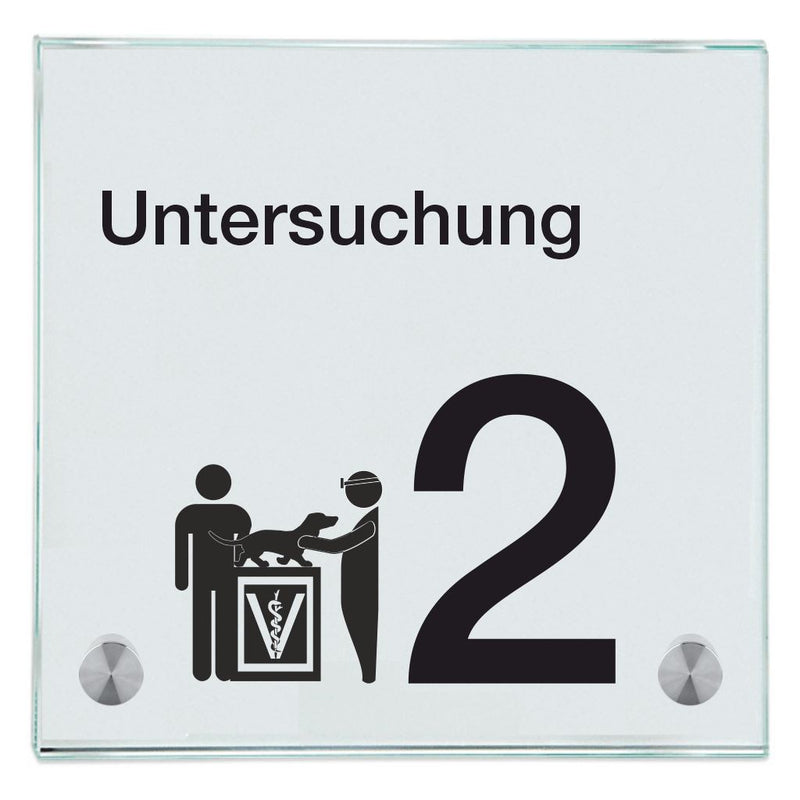 Praxisschild aus Glas Untersuchung 2 mit 2/4 Haltern Praxisschild aus 8