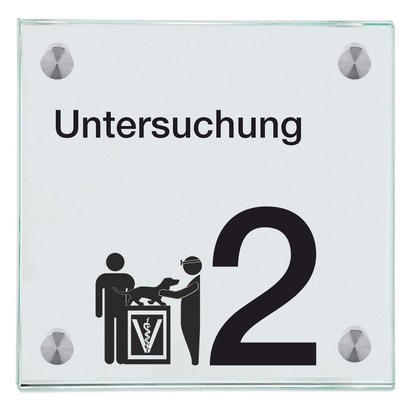 Praxisschild aus Glas Untersuchung 2 mit 2/4 Haltern Praxisschild aus 7