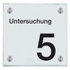 Praxisschild aus Glas Untersuchung 5  in 100x150 mm oder 150x150 mm