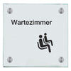 Praxisschild aus Glas Wartezimmer  in 100x150 mm oder 150x150 mm