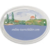 Familienschild aus Keramik Kleines Haus mit Zypressen Größe 16 x 12,5 cm (BxH) personalisiert