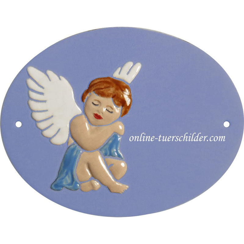 Türschild aus Keramik 3d Engel personalisiert Türschild Keramik 3d Engel Hellblau 