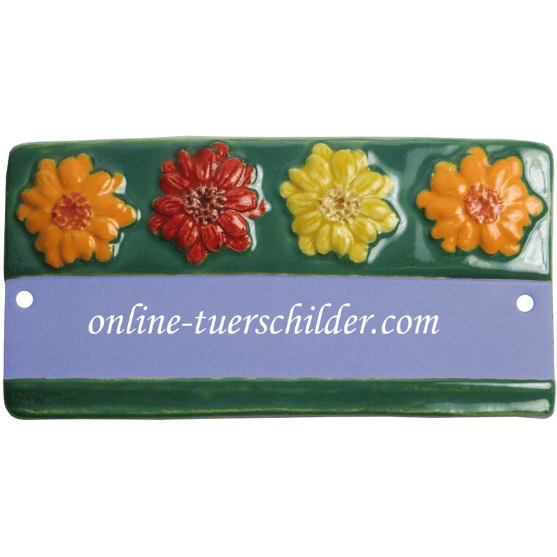 Türschild aus Keramik Blüten mit grünem Rand personalisiert Türschild  Hellblau 