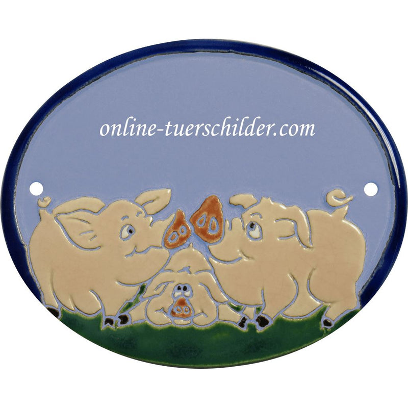 Türschild aus Keramik Schweinefamilie personalisiert Türschild Keramik Eine  Hellblau 