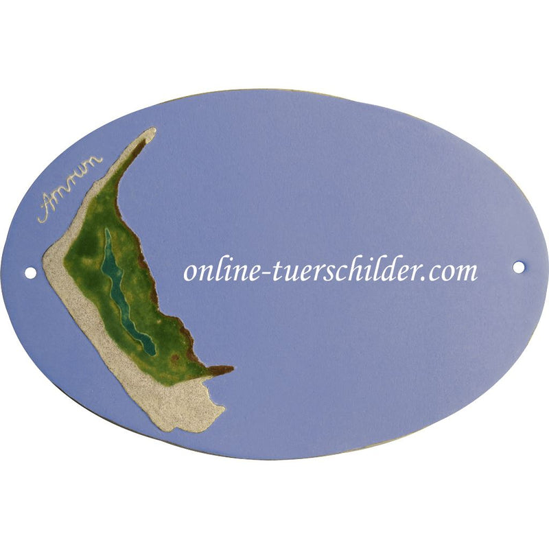 Türschild aus Keramik Insel Amrum personalisiert Türschild Keramik Insel AmrumHellblau 