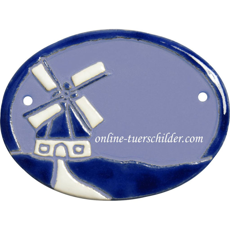 Türschild aus Keramik Eine Windmühle personalisiert Türschild Keramik Eine  Hellblau 